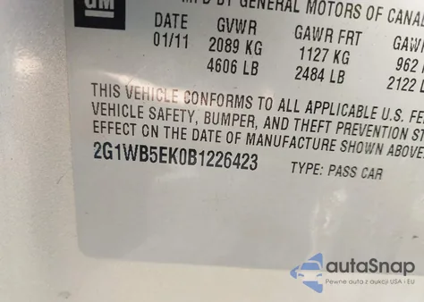 2011 Chevrolet Impala Lt z USA, uszkodzony, nr VIN 2G1WB5EK0B1226423